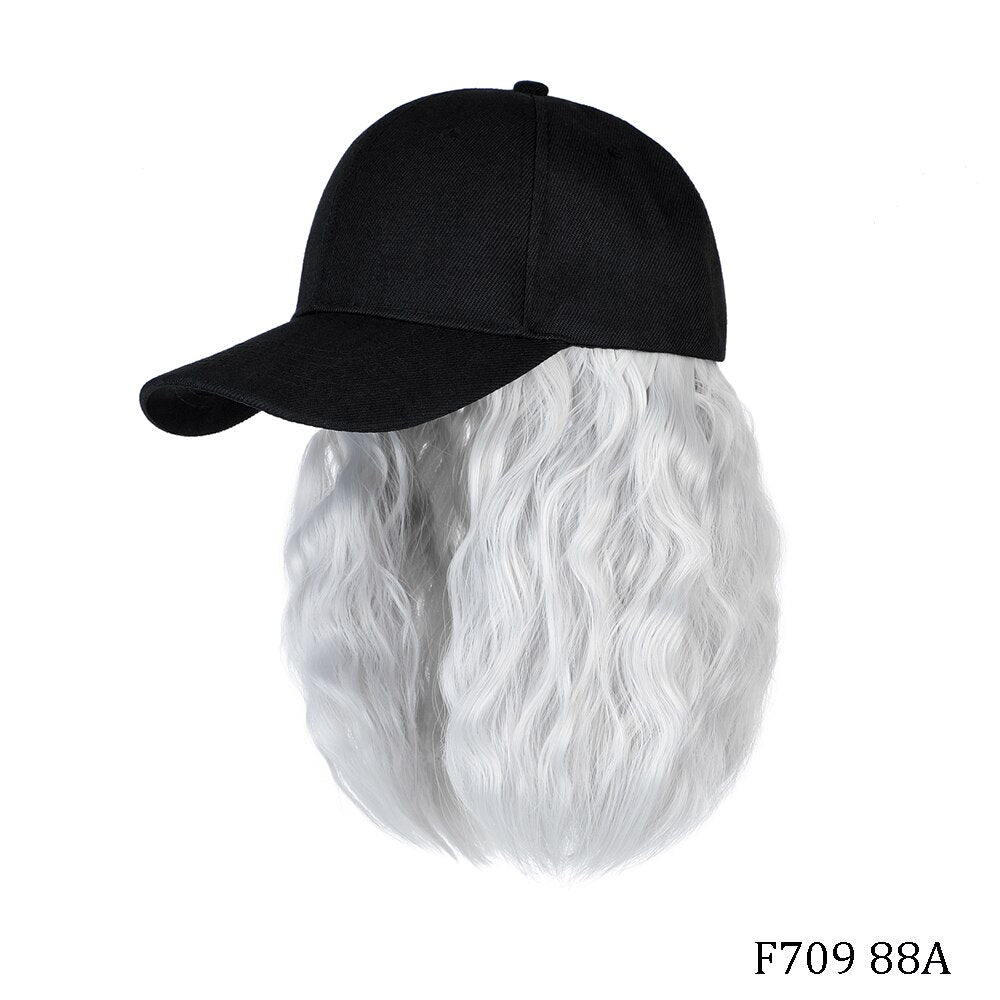 Baseball Cap Short Wig Curly Synthetic Hair Wig Natural Black Knit Hat Wigs Naturally Adjustable