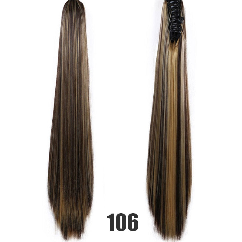 Synthetic 24inch Claw Clip Ponytail Extension Wavy Ponytail Long Straight Hair Ponytail Extension Clip Type Woman Wig
