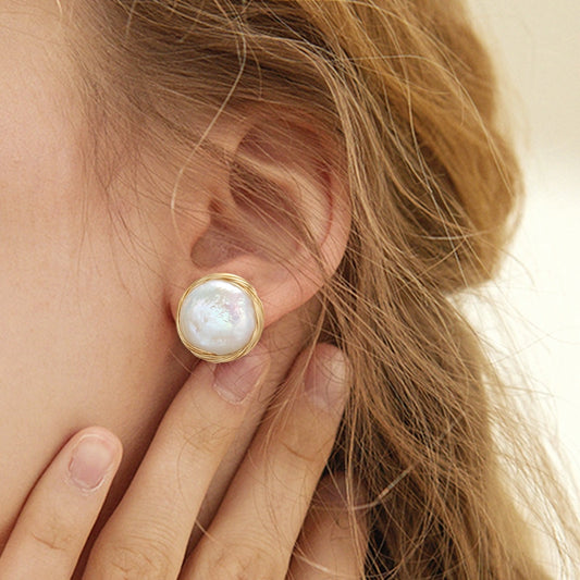 Classic Big Pearl Stud Earring Baroque Freshwater Pearl Earrings Fine Jewelry Handmade