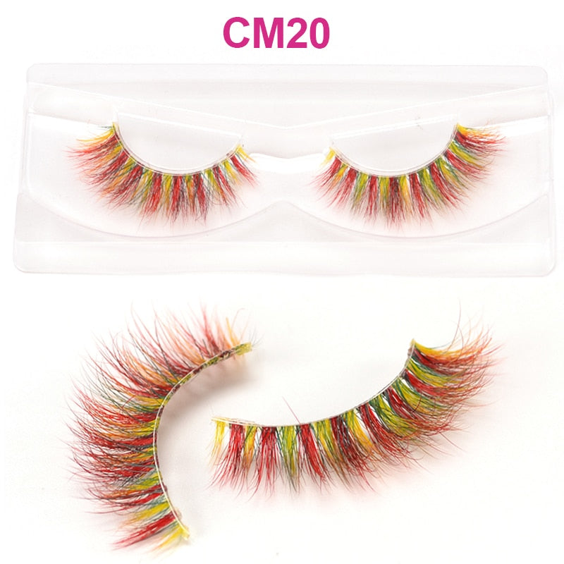 7 Colors Rainbow Eyelashes Princess Cilia Real Mink Fluffy Colored False Lashes for Halloween Party Cosplay