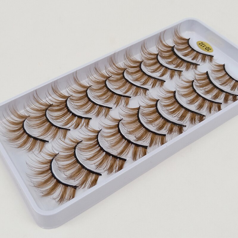 10Pairs Red Blue Brown White 3D Colored False Eyelashes Vegan Silk Makeup Rainbow Cilias Colorful Fake Lashes