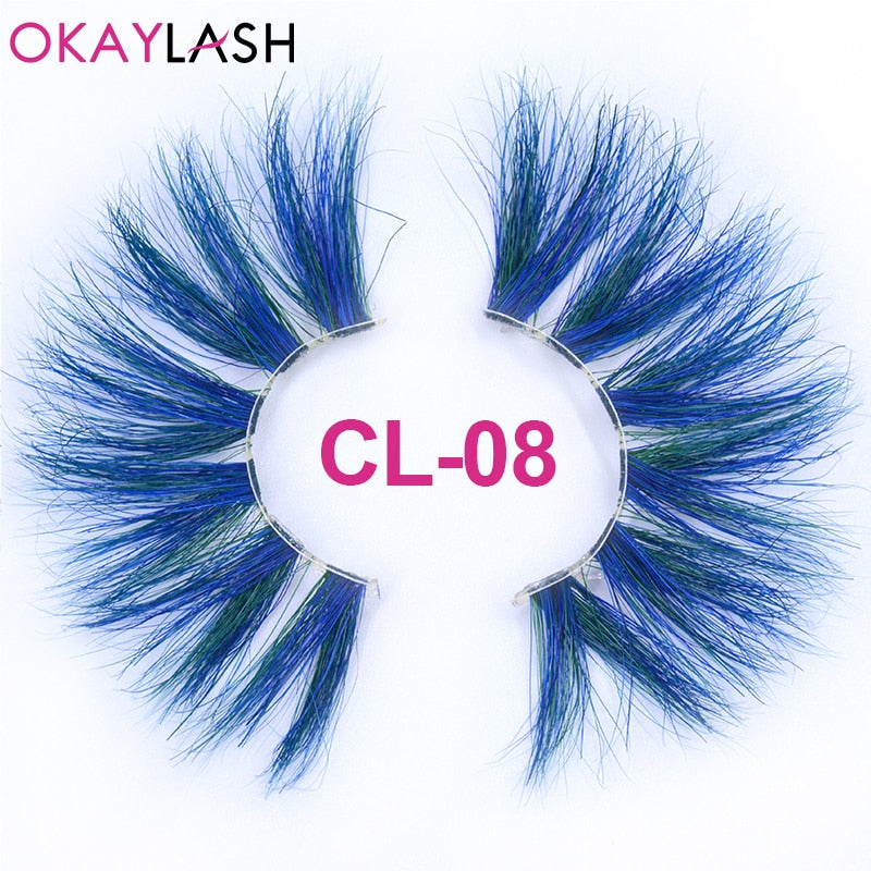 25mm Long Purple and Pink Color Real Mink Cosmetic Fake Colored Eyelash Party Cosplay Halloween Makeup Strip Eye lashes