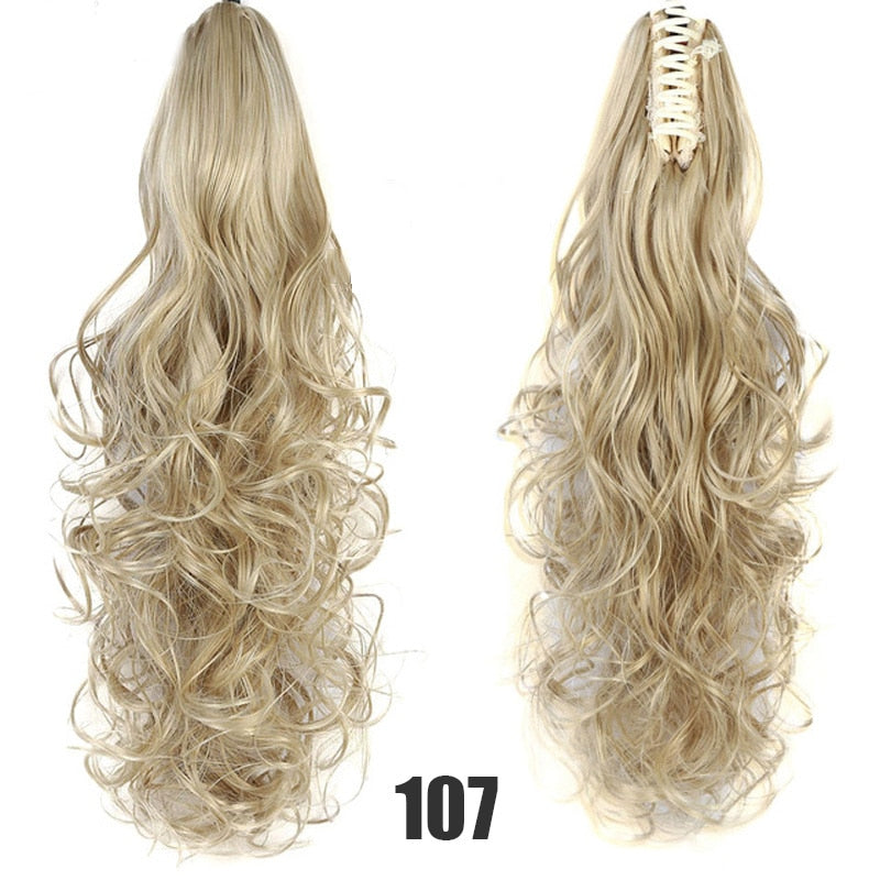 Synthetic 24inch Claw Clip Ponytail Extension Wavy Ponytail Long Straight Hair Ponytail Extension Clip Type Woman Wig