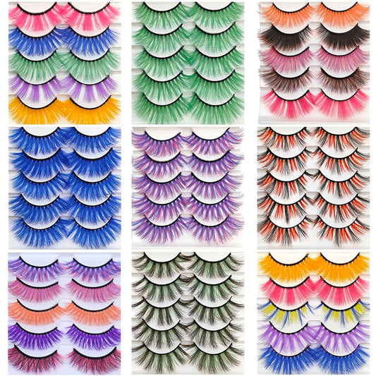 3D Fake Eyelashes Colorful Faux Mink Lashes Mix Color Pink Blue Red White False Eyelashes Fluffy Soft Cilias