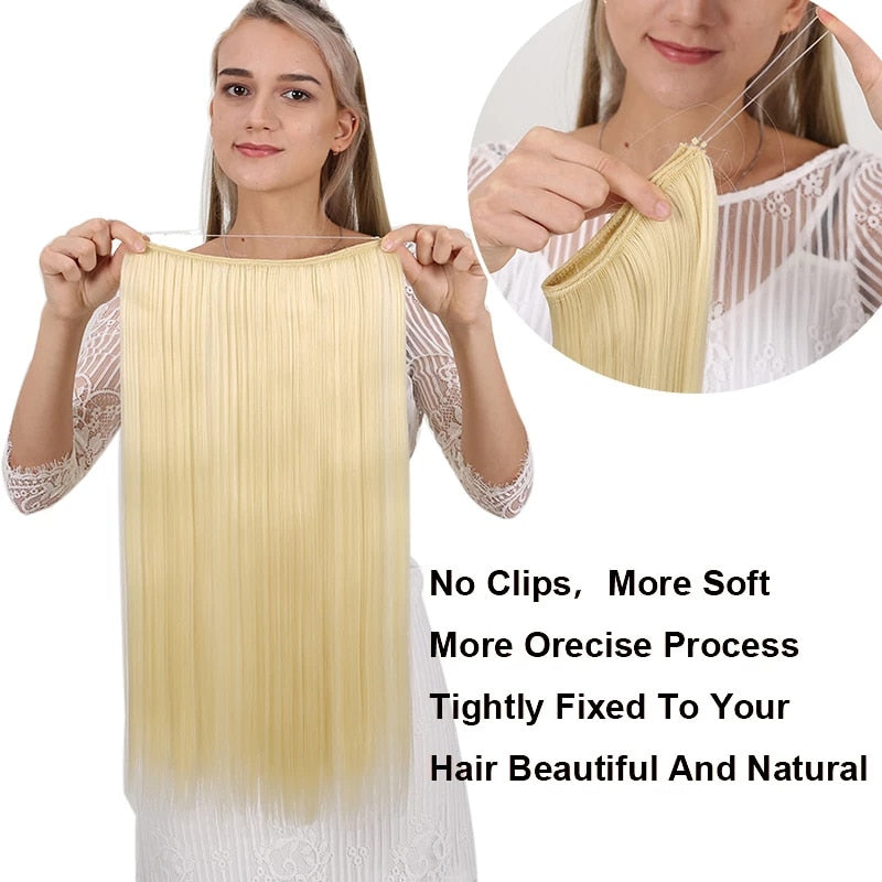 Invisible Wire No Clip One Piece Hair Extensions Secret Fish Line Hair Pieces Wave Straight Synthetic Fake 24 inch