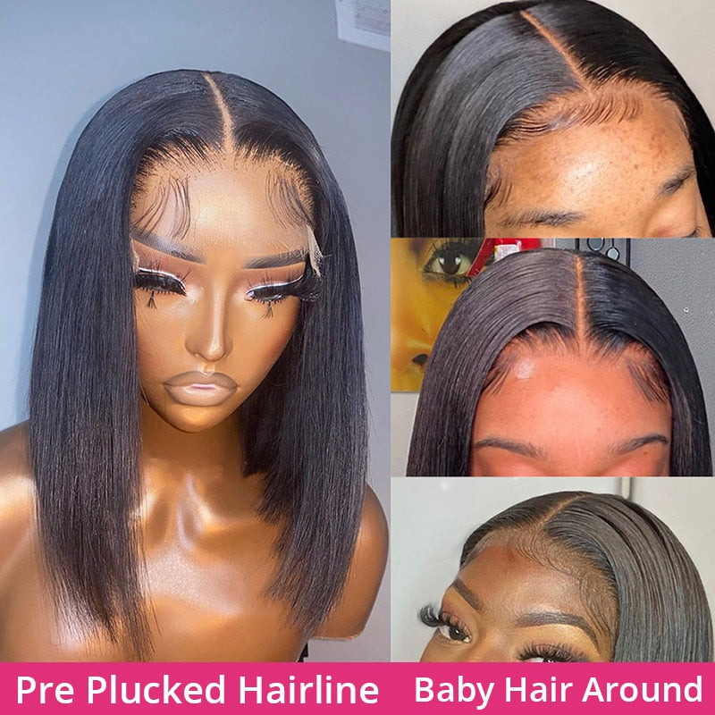 Human Hair Wigs Brazilian Straight Bob Wigs Transparent Frontal Wig Cheap PrePlucked Lace Wigs Natural Hair
