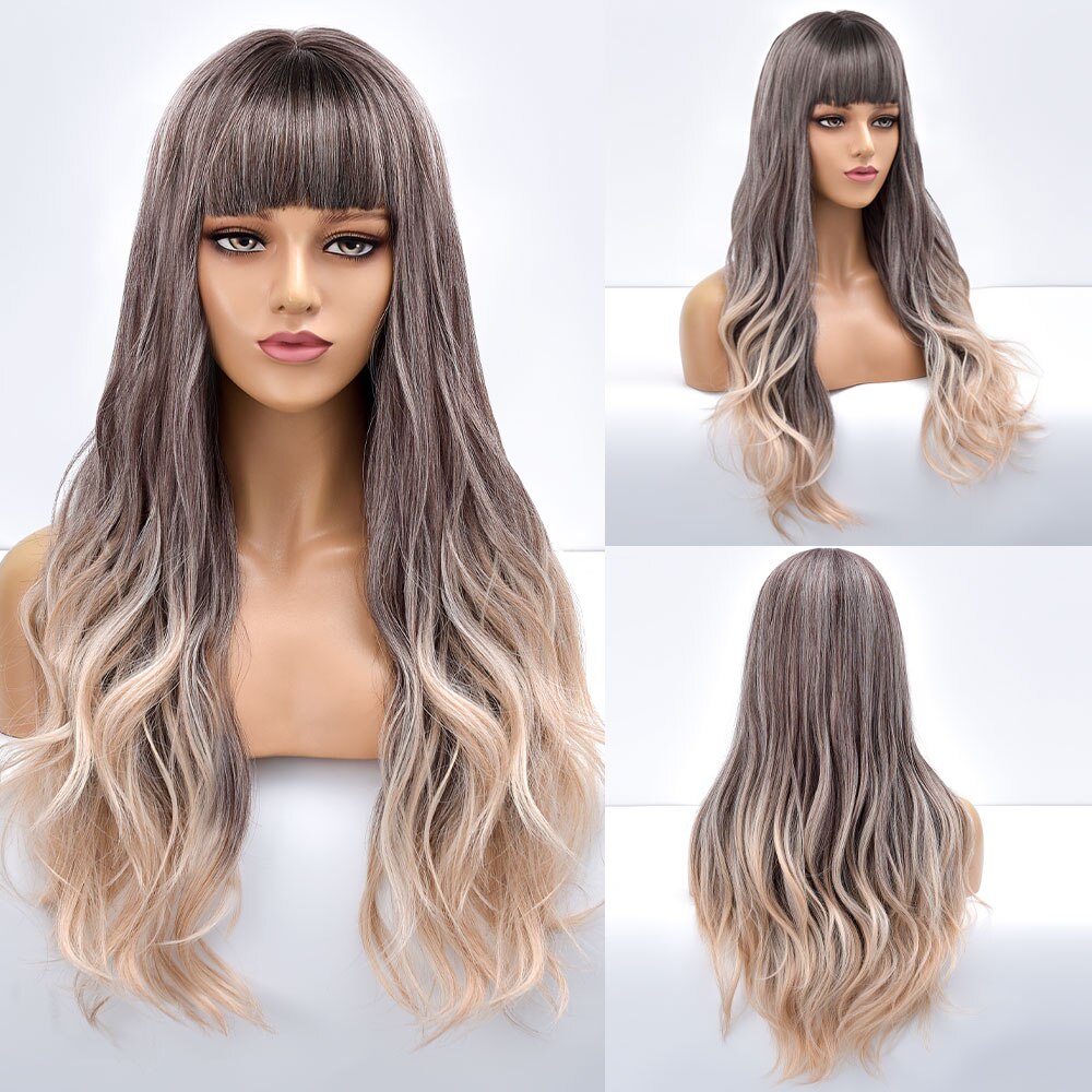 Blonde Body Wave Synthetic Wigs For Women Long Wave White Lolita Cosplay Party Natural Heat Resistant Hair