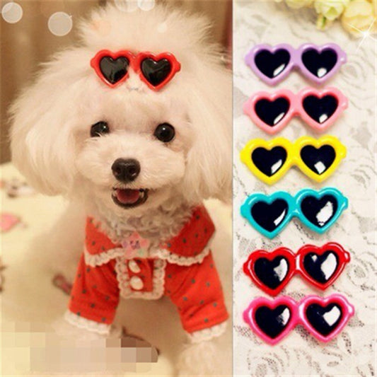 1 pc Pet Lovely Heart Sunglasses Hairpins Pet Dog Bows Hair Clips for Puppy Dogs Cat Yorkie Teddy Pet Hair Decor
