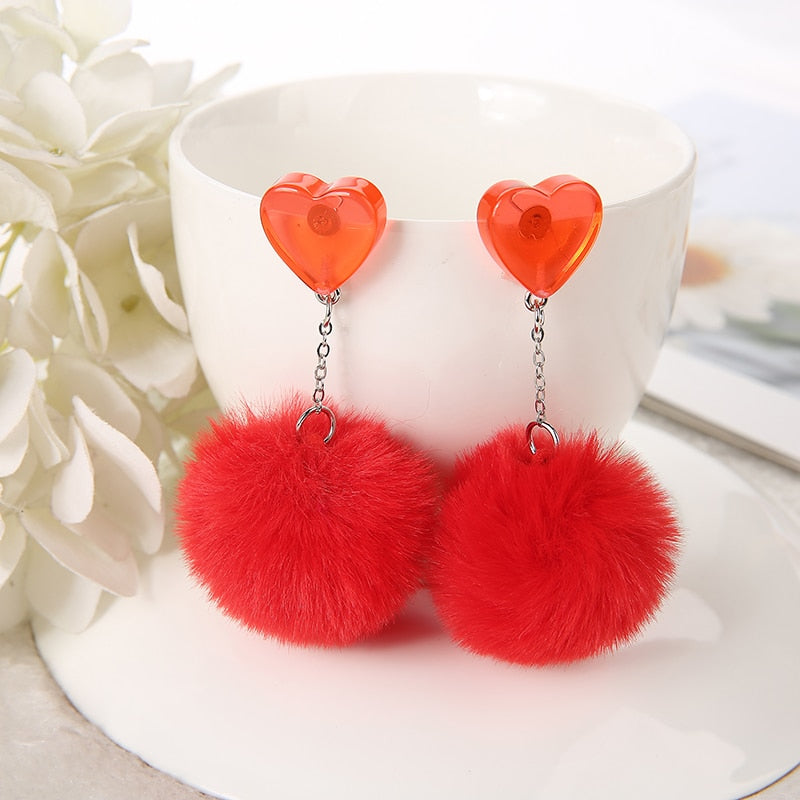 1Pair Cute Stud Earring Multicolours Resin Heart Candy Wth Puffer Ball Charms Jewelry
