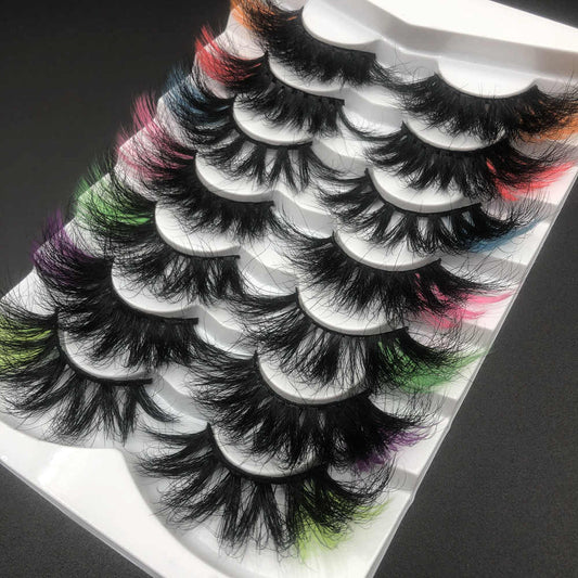 7 Pairs Colored Mink Lashes 25mm With Color On The Ends 2 Strips eyelashes