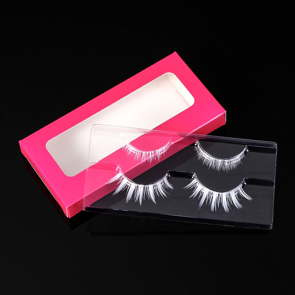 2 Pairs Halloween Party Cosplay Creative White False Eyelashes Upper&Lower Eyelashes Extension Soft Wispy Natural Lash Makeup