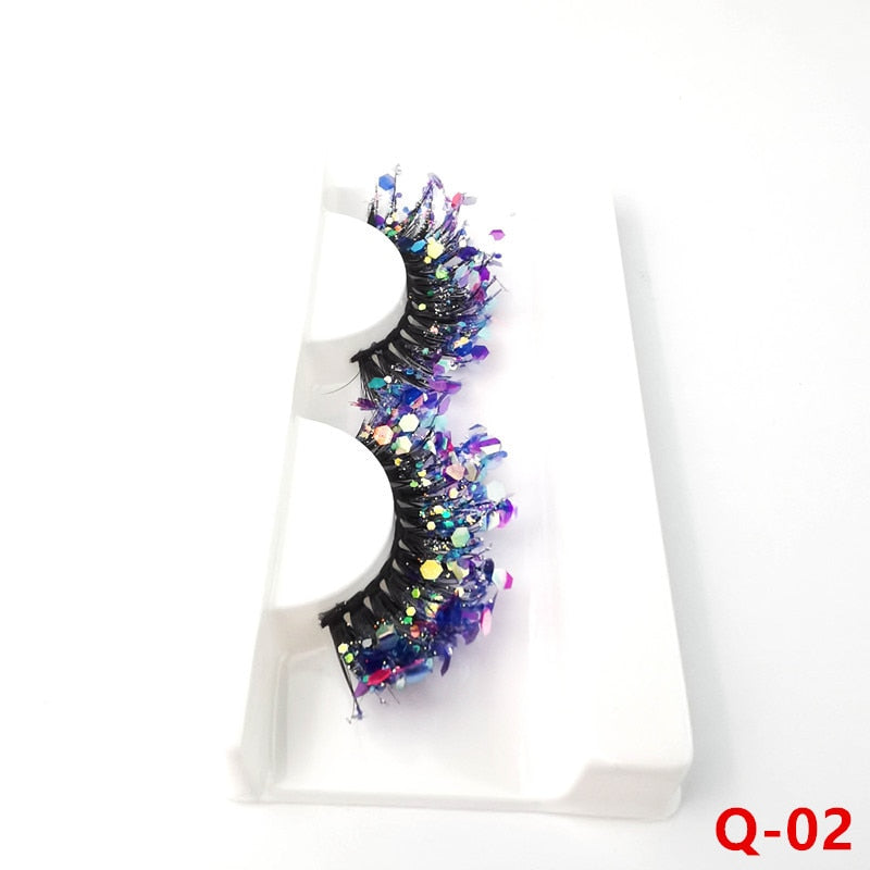 Colored Shining Gold Glitter Eyelashes Handmade Dramatic Purple Colorful Rainbow Lashes For Party Show Halloween Cosplay