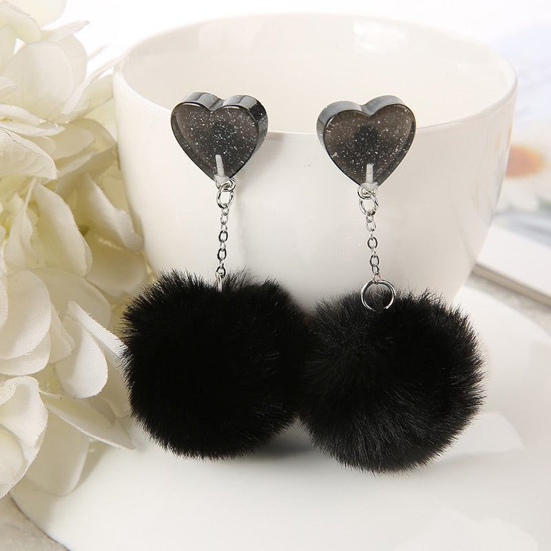 1Pair Cute Stud Earring Multicolours Resin Heart Candy Wth Puffer Ball Charms Jewelry