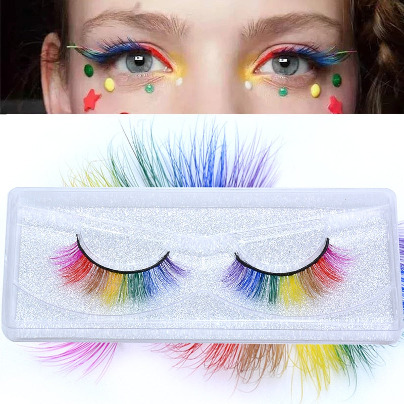 7 Colors Rainbow Eyelashes Princess Cilia Real Mink Fluffy Colored False Lashes for Halloween Party Cosplay