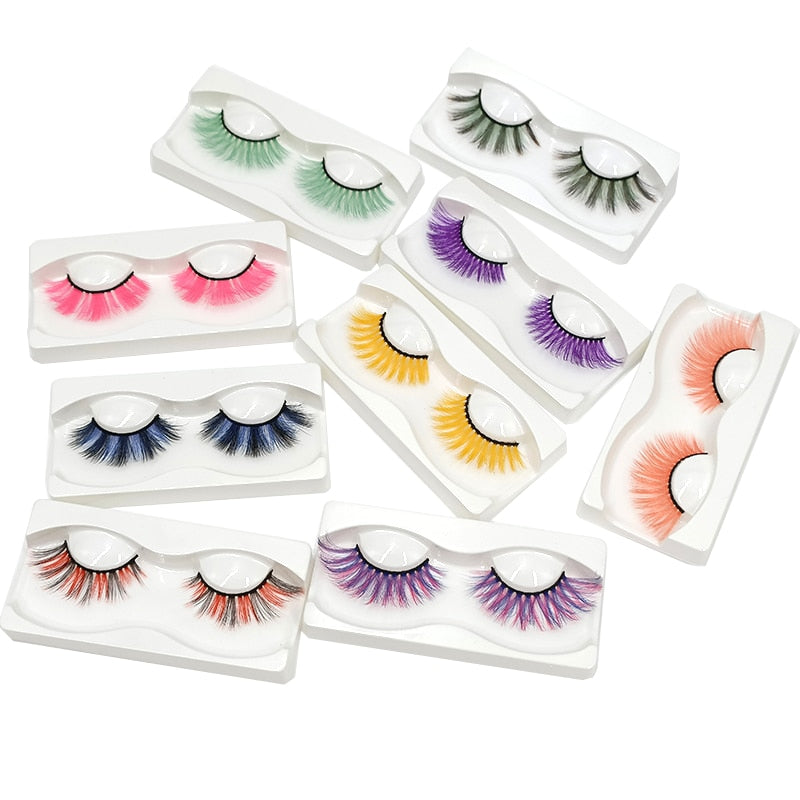 Fluffy Thick Dramatic 3D Faux Mink Colored Eyelashes Pink Red Natural Synthetic Colorful Rainbow Color Eye Lashes for Holiday