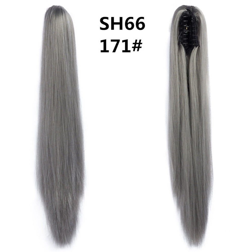20Inch Short Curly Wavy Ponytail Hair Extensions Synthetic Claw On Hairpieces For Women Brown Black Color