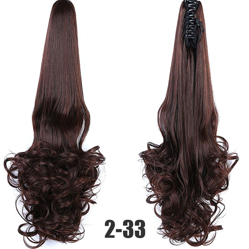 Synthetic 24inch Claw Clip Ponytail Extension Wavy Ponytail Long Straight Hair Ponytail Extension Clip Type Woman Wig