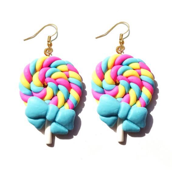 Resin Lollipop Drop Earrings Jewelry Custom Made Handmade Cute Cotton Candy