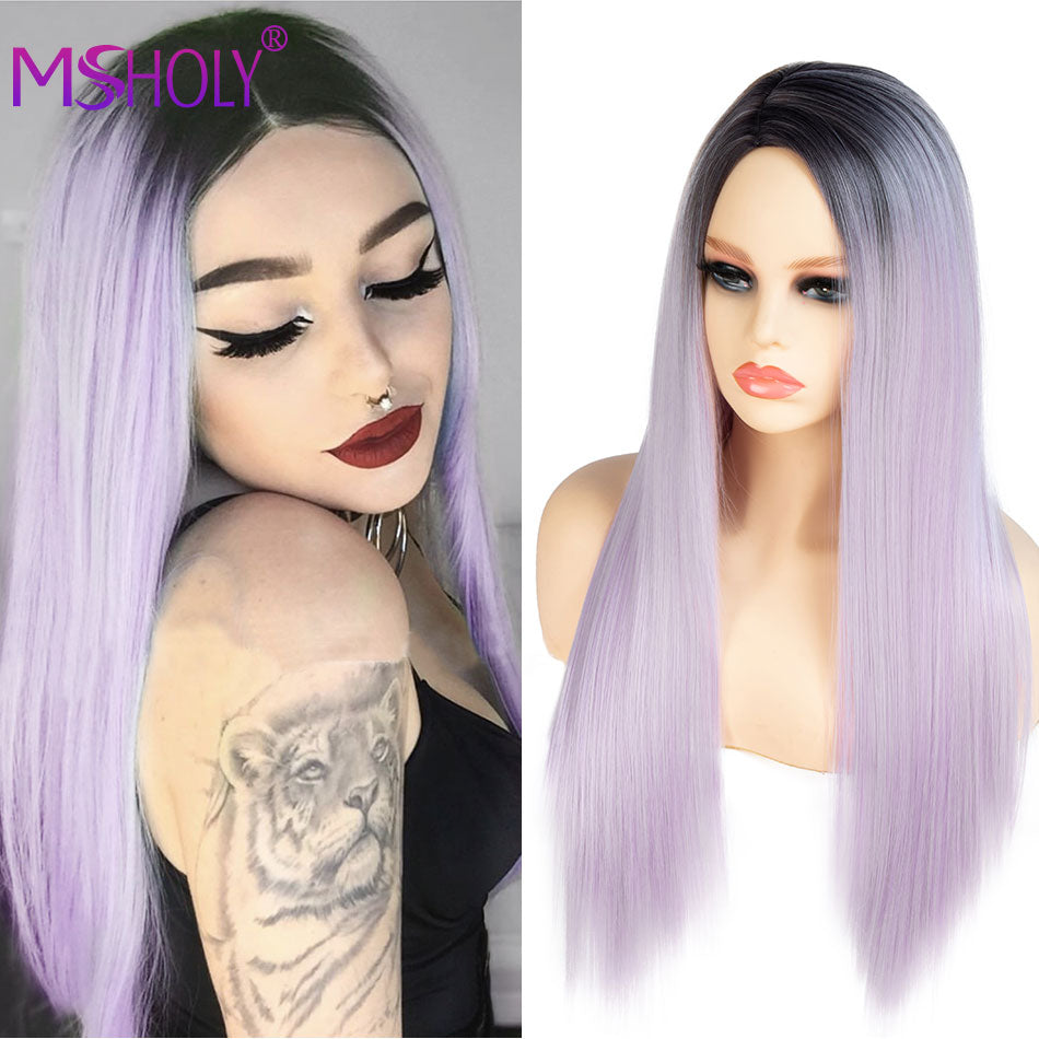 Pink Long Straight Wig Synthetic Ombre Hair Wigs Black White Pink Purple Blue Red Blonde Cosplay Wig Msholy