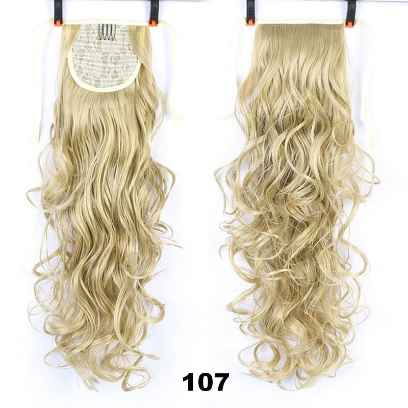Natural Wave Pony Tail Fake Hair Extension Heat Resistant Synthetic Long Wavy Wrap Around Clip In Ponytail Hair