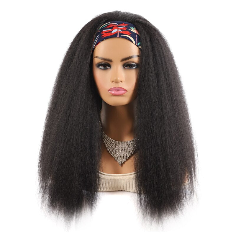 Headband Wig Synthetic Yaki Straight Hair Wigs With Hairband Natural Kinky Straight Wig Daily Use