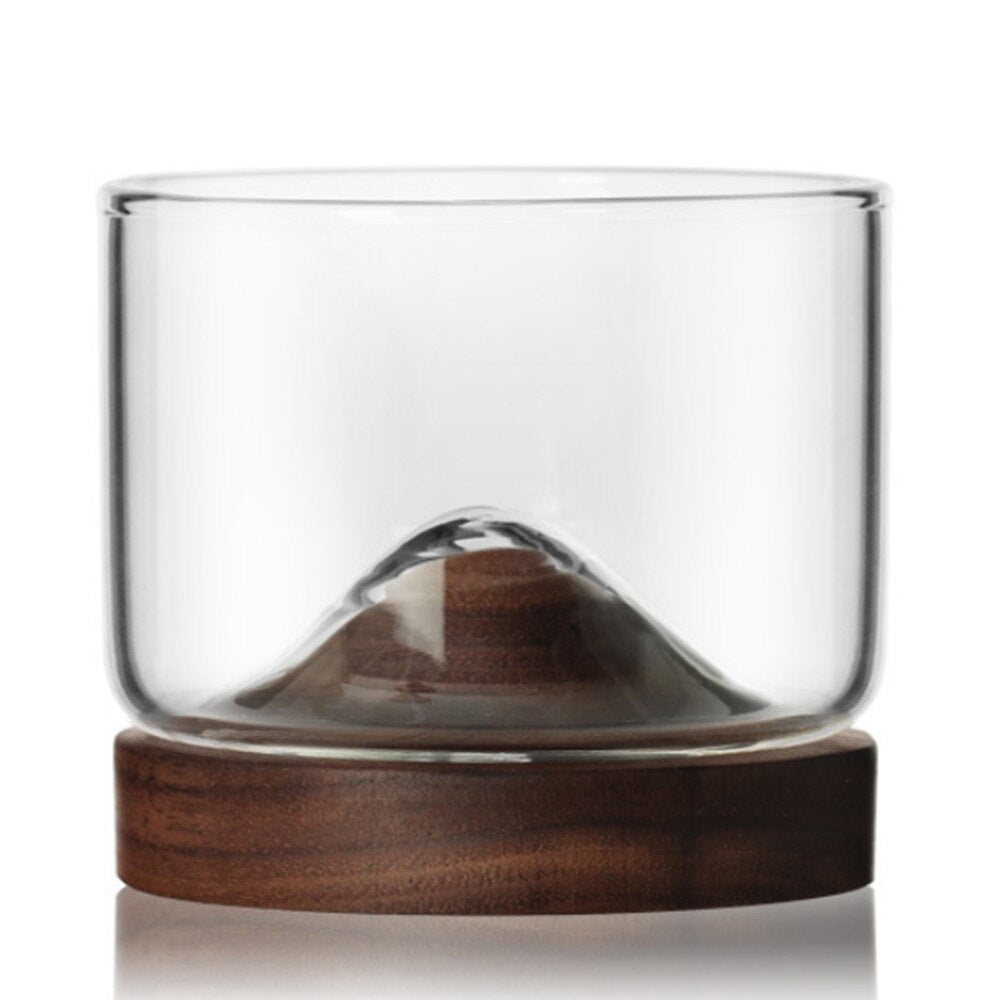 5oz Mountain Wine Glass mug with Wooden chinese tea mug Bottom Whiskey Glasses Japanese Household Tea Cup wood mug