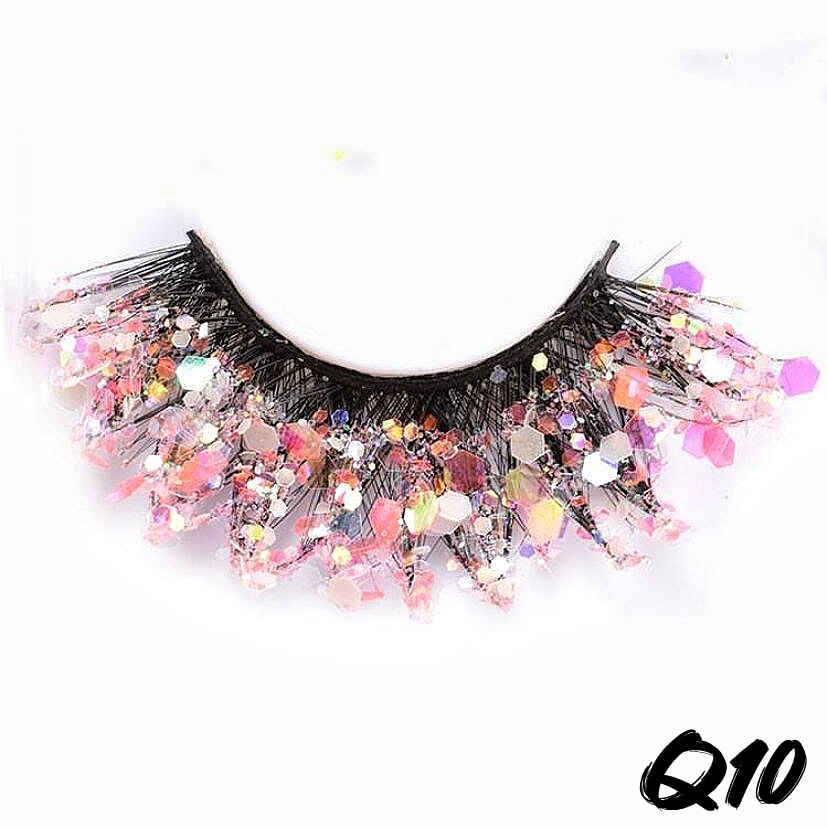 3 Pair Colored Shining Gold Glitter Eyelashes Handmade Dramatic Purple Colorful Rainbow Lashes For Party Show Halloween Cosplay