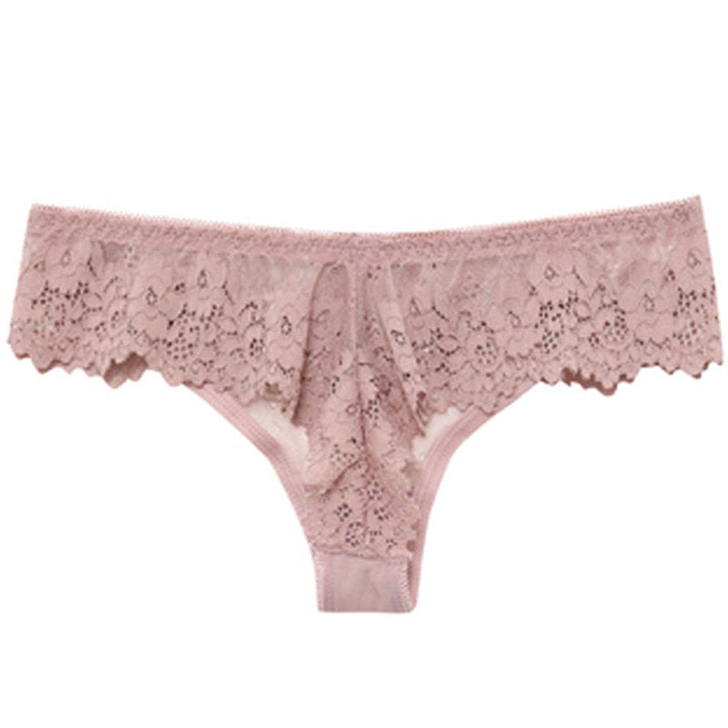 Women Sexy Lace Lingerie Temptation Low-waist Panties Embroidery Thong Transparent Hollow out Underwear G String