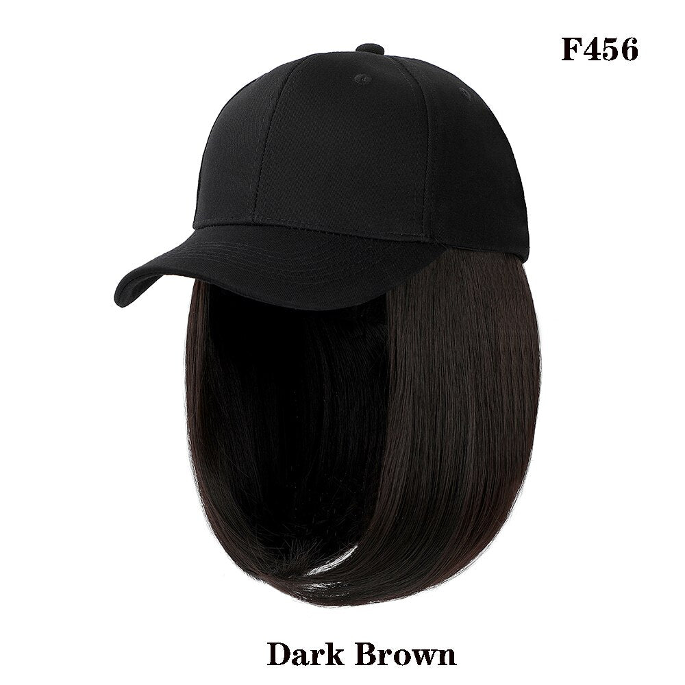 Short Wavy baseball wig Synthetic Natural bob Wig Black hat wigs cap with Hair Naturally Connect Baseball Cap Adjustable