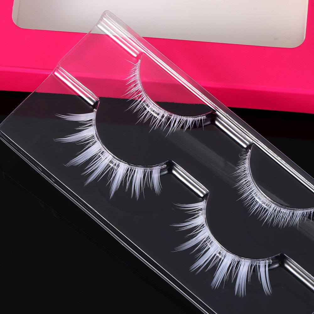 2 Pairs Halloween Party Cosplay Creative White False Eyelashes Upper&Lower Eyelashes Extension Soft Wispy Natural Lash Makeup