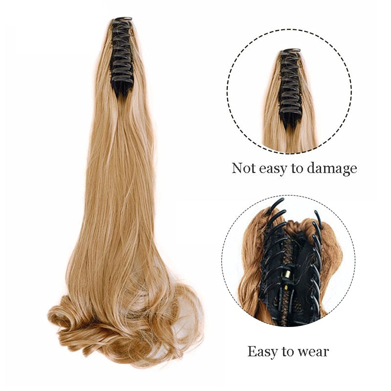 Synthetic 24inch Claw Clip Ponytail Extension Wavy Ponytail Long Straight Hair Ponytail Extension Clip Type Woman Wig