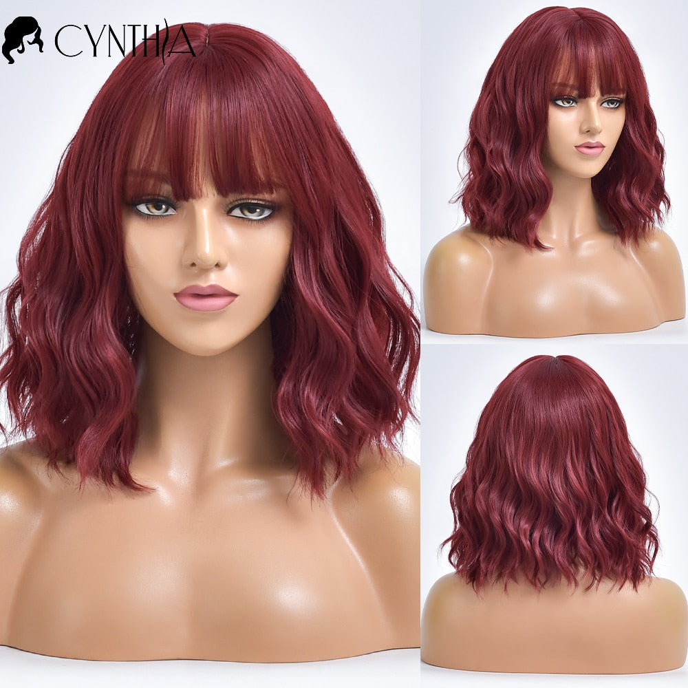 Purple Ombre Short Bob Body Wave Synthetic Wigs For Women Cosplay Wig With Bangs White Synthet Natural Hair Lolita Pelucas