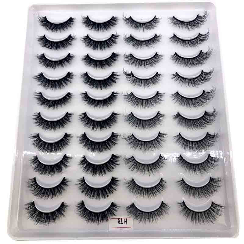20 pairs long Natural Mink False Eyelashes Cross Dense Handmade Cotton Stalk Eye Lashes Mink Fake Eyelashes