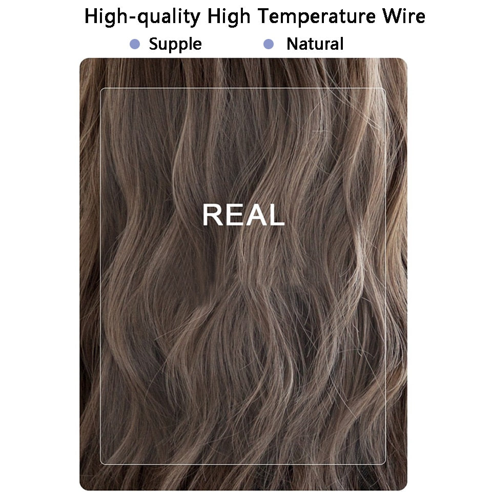 Synthetic Wigs For Women Daily Cosplay Long Water Wave  Lolita Wig With Bangs Cold Brown Heat Resistant Hair Bob Wig