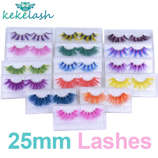 halloween colored rainbow real mink eyelash lashes 25mm long strip eye lashes cosplay party makeup lash