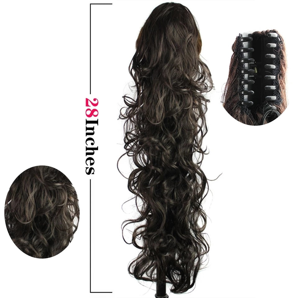 Synthetic Long Wave Ponytail 28 Inch Claw Clip In Hairpieces For Women PonyTail Natural Fake Hair Hairpiece Heat Resistant