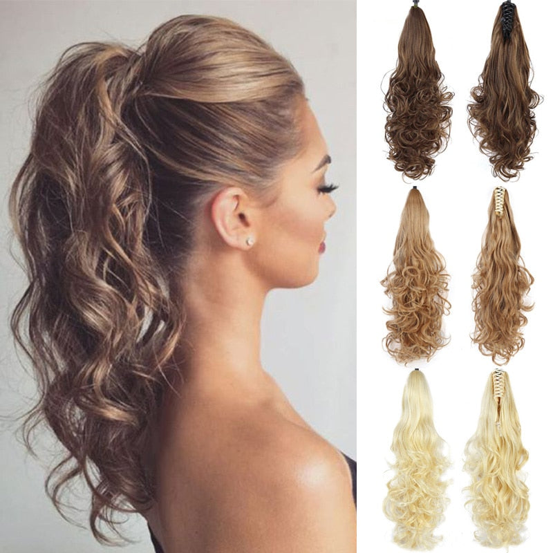Synthetic 24inch Claw Clip Ponytail Extension Wavy Ponytail Long Straight Hair Ponytail Extension Clip Type Woman Wig