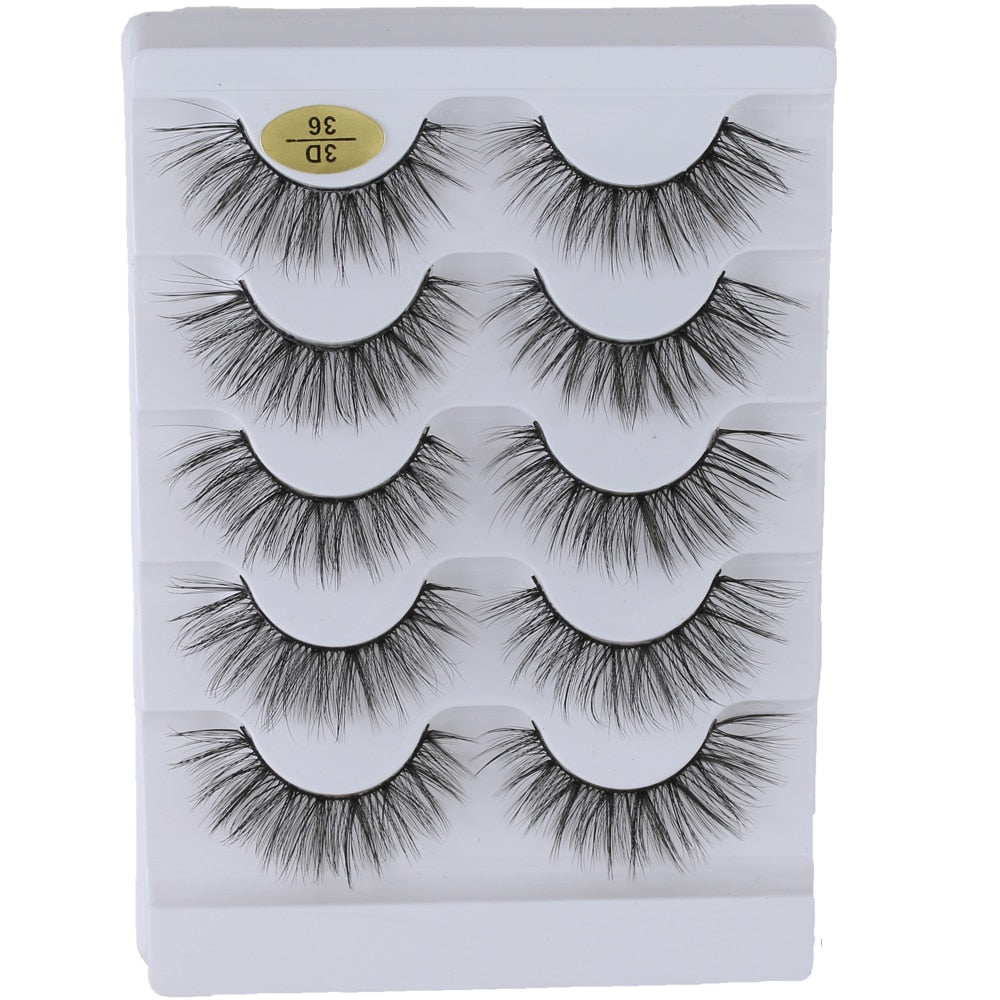 5 Pairs 3D Faux Mink Hair False Eyelashes Wispies Fluffies Drama Natural Long Soft Handmade Cruelty-free Black Lashes