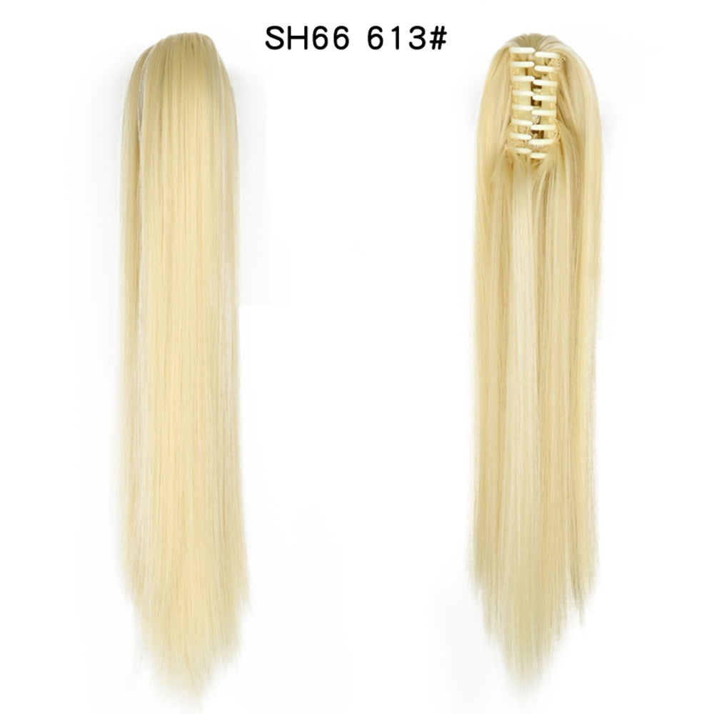 20Inch Short Curly Wavy Ponytail Hair Extensions Synthetic Claw On Hairpieces For Women Brown Black Color