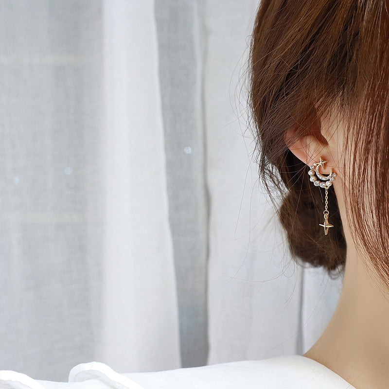 Aale Shine Exquisite Zirconia Moon Earring for Women AAA Zircon CZ Tassel Stud Earring Wedding Jewelry Pendant