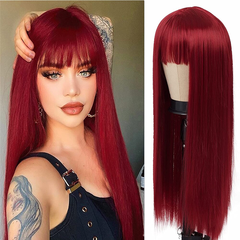 Long Straight Green Belt Bangs Ladies Synthetic Wig 26 Inches 65 Cm Cosplay Anime High Temperature And Heat Resistant Fiber Wig