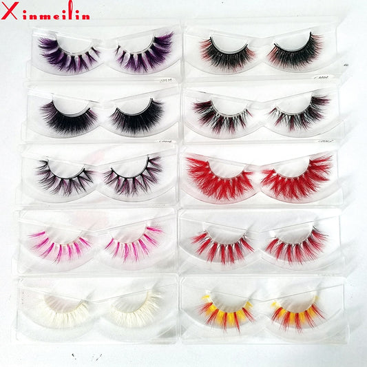 3D color luxury mink lashes natural long individual thick fluffy colorful false eyelashes