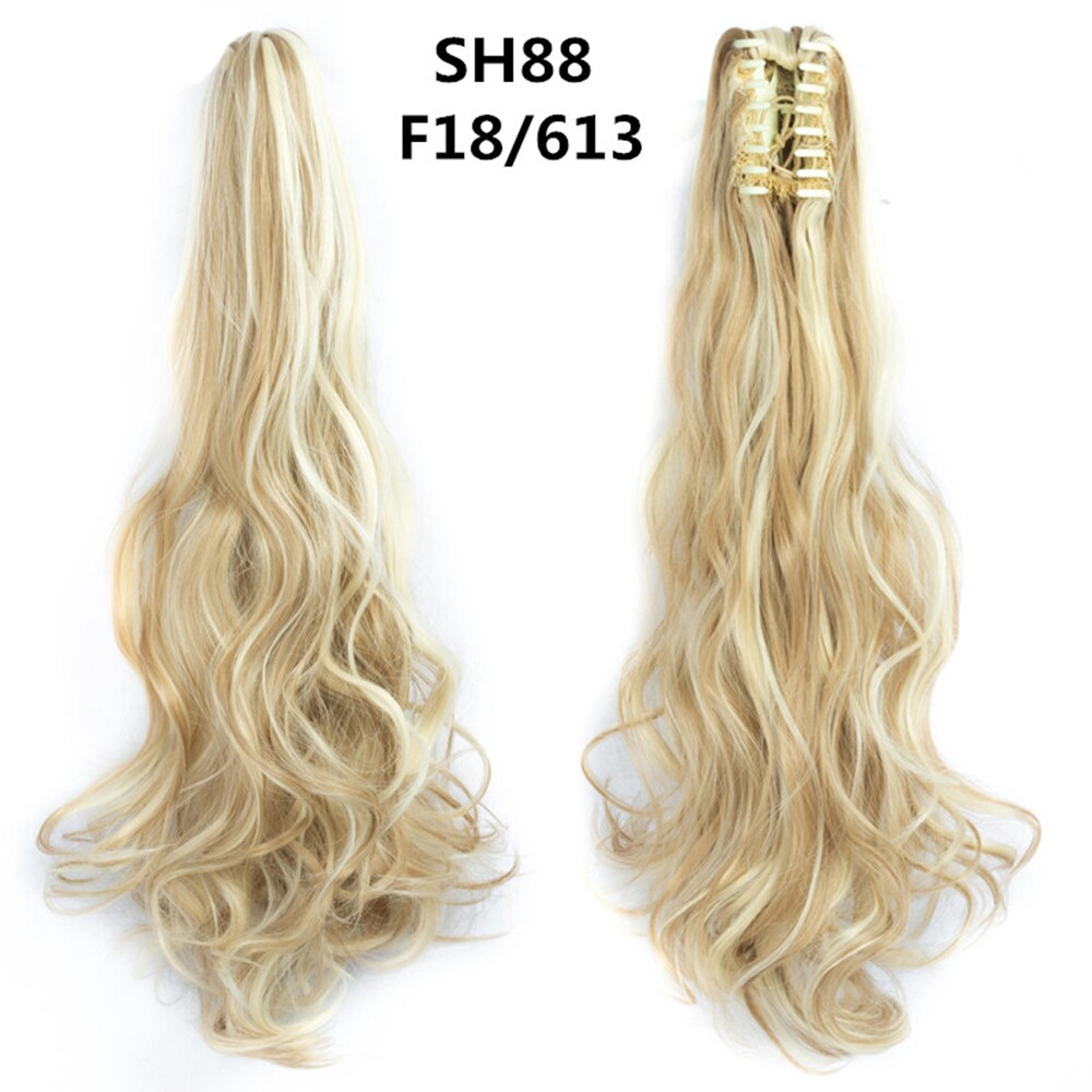 20Inch Short Curly Wavy Ponytail Hair Extensions Synthetic Claw On Hairpieces For Women Brown Black Color