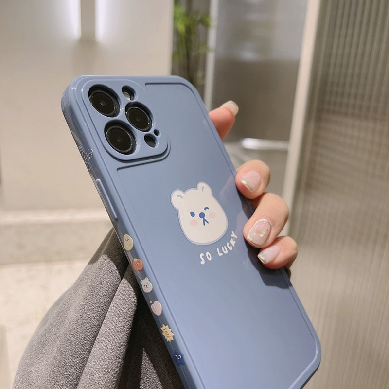 Retro Kawaii lucky bear japanese Phone Case for apple iPhone 13 12 11 Pro Max Xr Xs Max X 7 8 Plus case Cute Soft Cover
