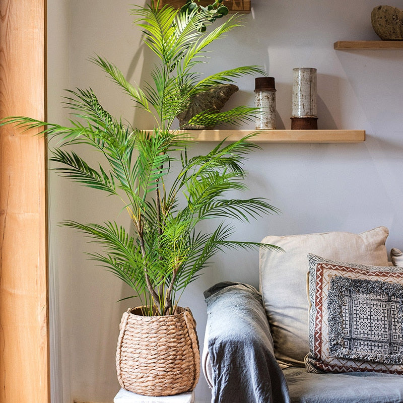 125cm Large Artificial Palm Tree Tropical Plants Branches Plastic Fake Leaves Green Monstera For Home Garden Room Office Decor