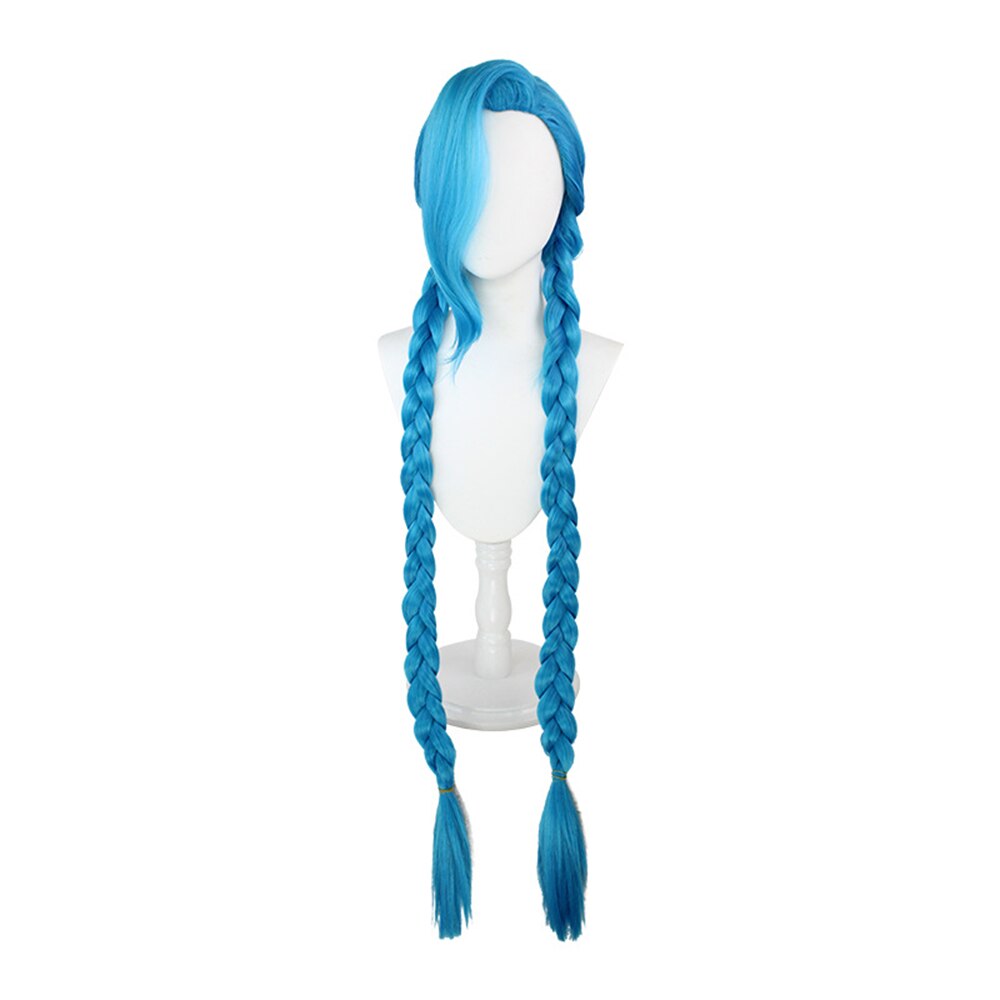 120 Cm 48 Inch LOL League of Legends Jinx Cosplay Blue Braided Double Ponytail Synthetic Wig Anime Twins Battle Explosion Wig