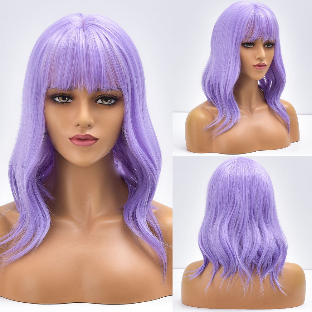 Purple Ombre Short Bob Body Wave Synthetic Wigs For Women Cosplay Wig With Bangs White Synthet Natural Hair Lolita Pelucas