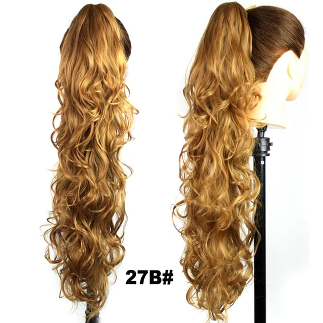Synthetic Long Wave Ponytail 28 Inch Claw Clip In Hairpieces For Women PonyTail Natural Fake Hair Hairpiece Heat Resistant