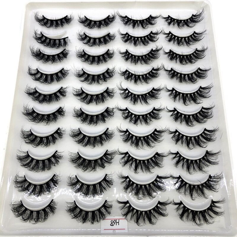 20 pairs long Natural Mink False Eyelashes Cross Dense Handmade Cotton Stalk Eye Lashes Mink Fake Eyelashes