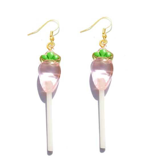 Resin Lollipop Drop Earrings Jewelry Custom Made Handmade Cute Cotton Candy